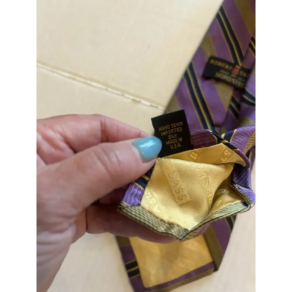 Robert Talbott Tie Mens‎ Purple Silk Striped Handsewn USA Classic Vintage